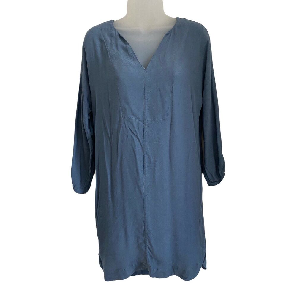 Madewell XS Tunic Dress Du Jour Blue Vneck 3/4 Sleeve Dolman Rounded